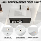 30" Wall-Mounted Floating Bathroom Vanity with Ceramic Sink – Modern Dark