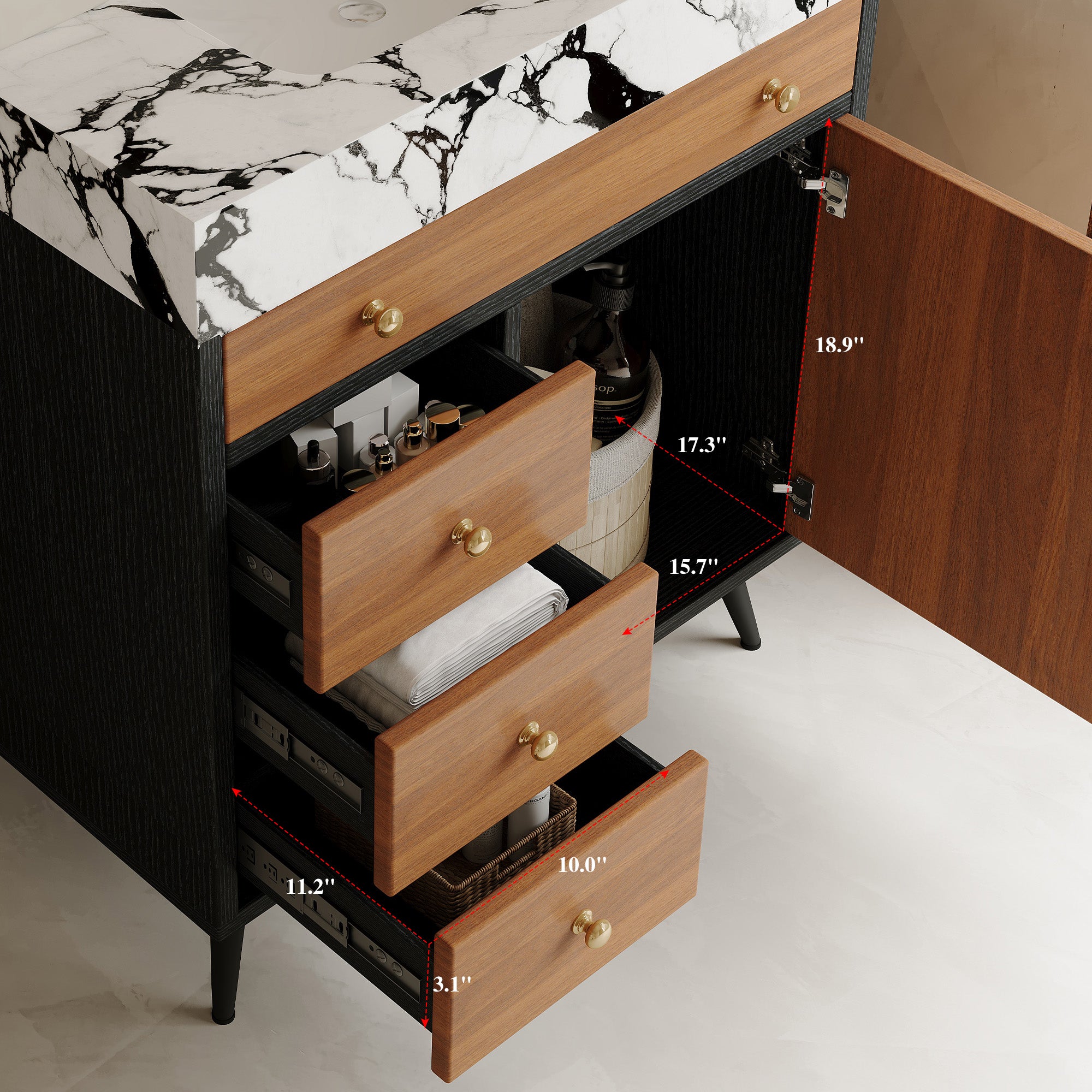 Modern Free-Standing Bathroom Vanity with Ceramic Sink & Sintered Stone Top
