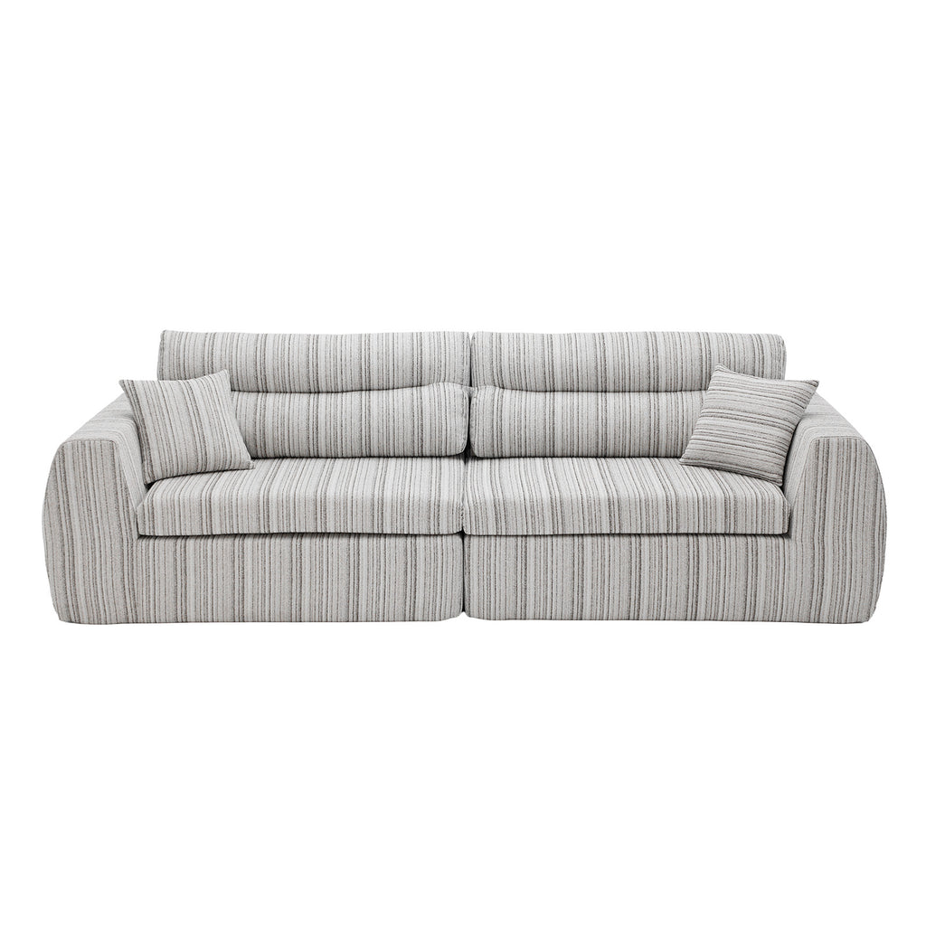 Chenille Stripe Fabric Compressed Sponge Sofa, 3-Seater
