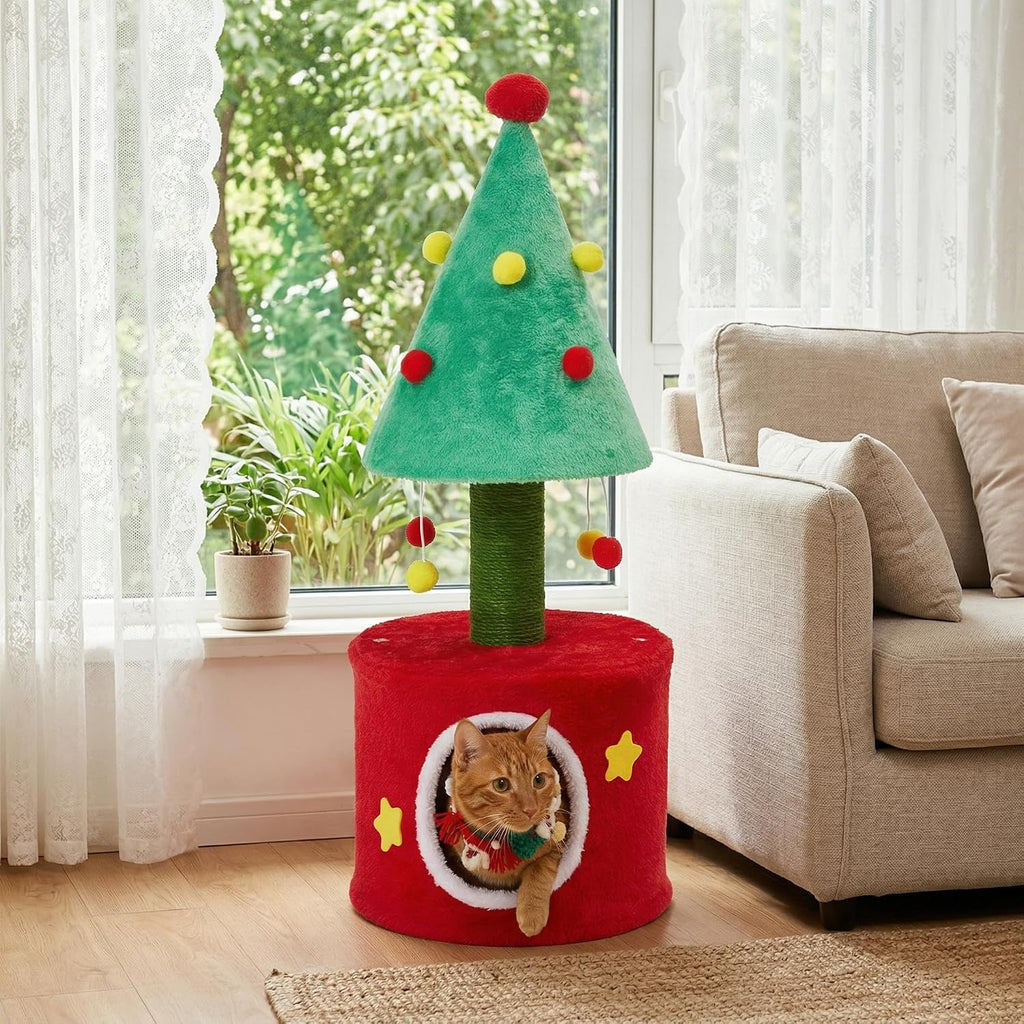 Cat Tree Tower for Indoor Cats - Green & Red