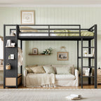 Twin XL Loft Bed Frame with Wardrobe, Metal Loft Bed