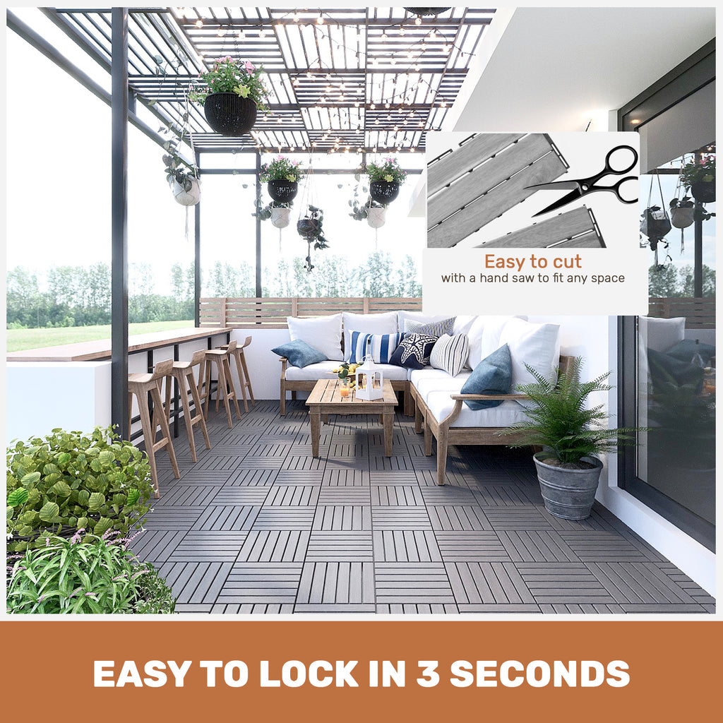 30 PCS Interlocking Deck Tiles Striped Pattern