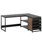 59 Inches L-Shaped Computer Desk with Drawers and Storage Shelves