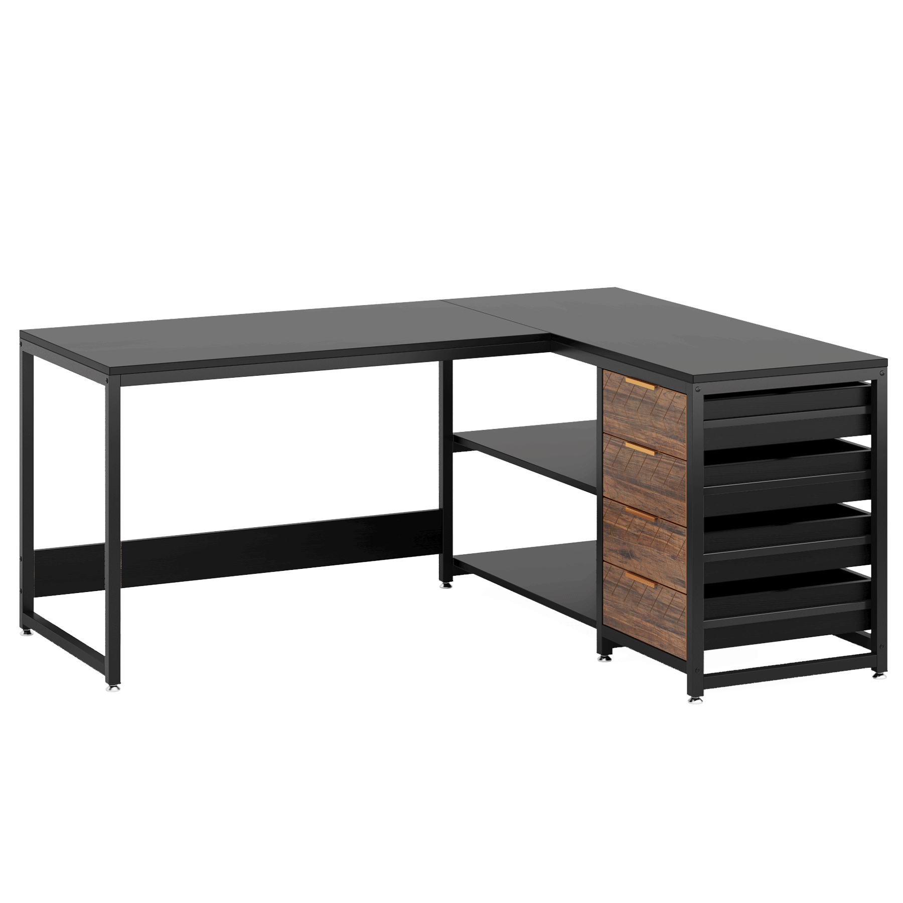 59 Inches L-Shaped Computer Desk with Drawers and Storage Shelves