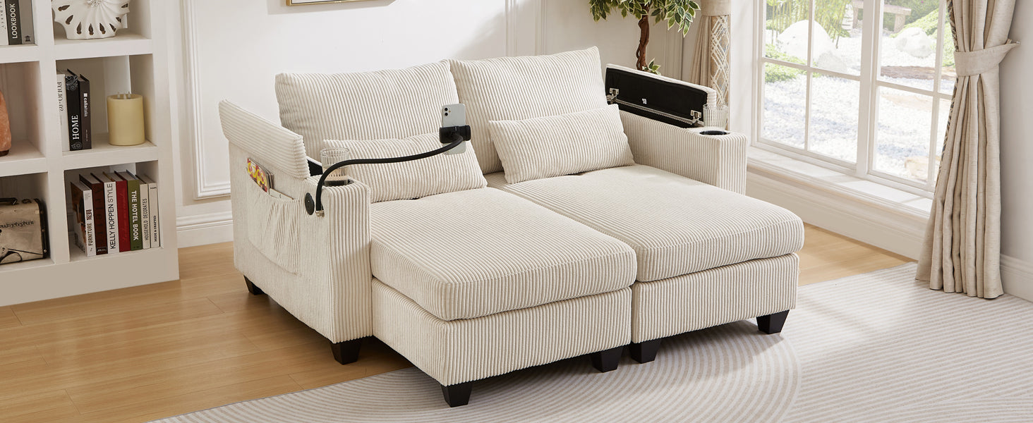 Convertible Chaise Lounge 63" Loveseat Sofa Bed