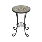 Patio Side Table with Shelf in Brown and Black