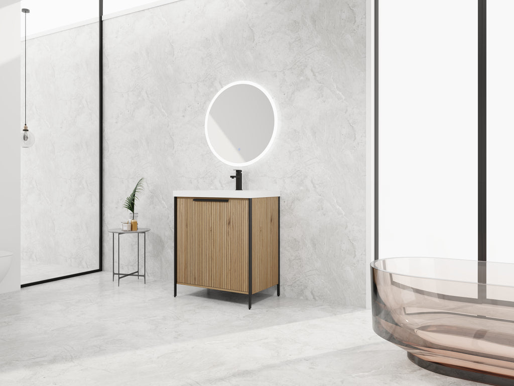 30" Freestanding Bathroom Vanity with Resin Sink & 2 Soft-Close Cabinet Doors