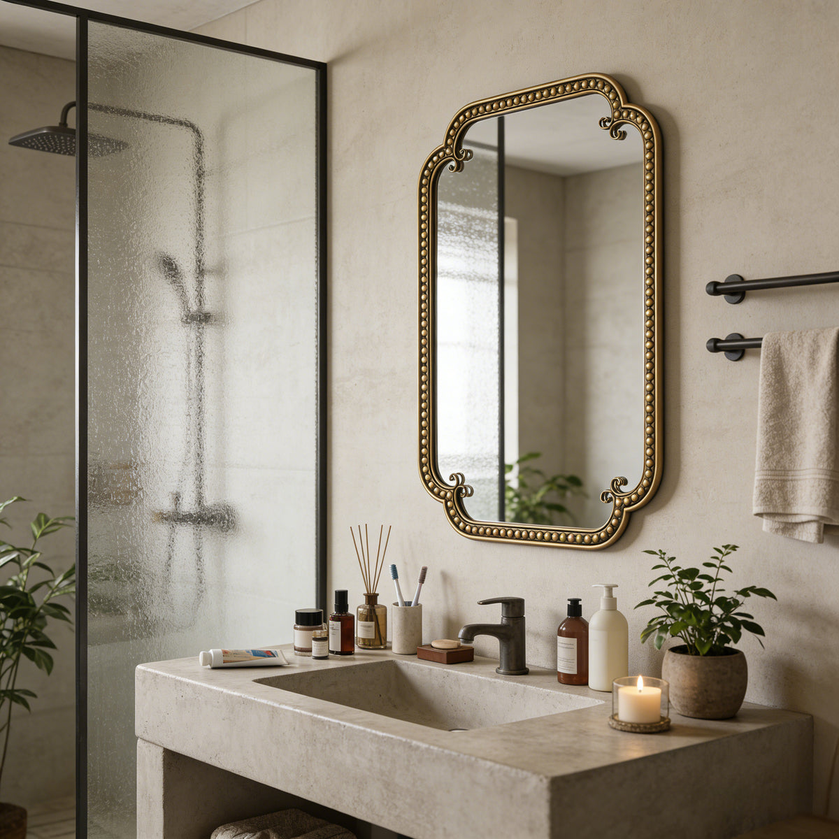 Gold Irregular Beaded Metal Framed Wall Mirror