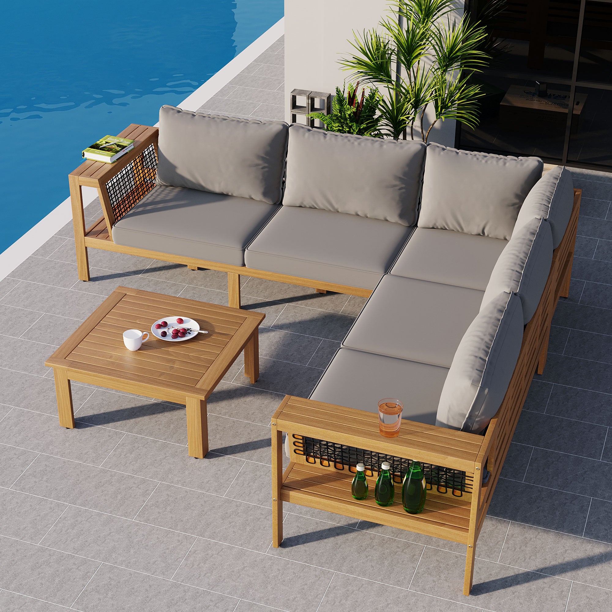 4 Pieces Outdoor Acacia Wood Sofa Set