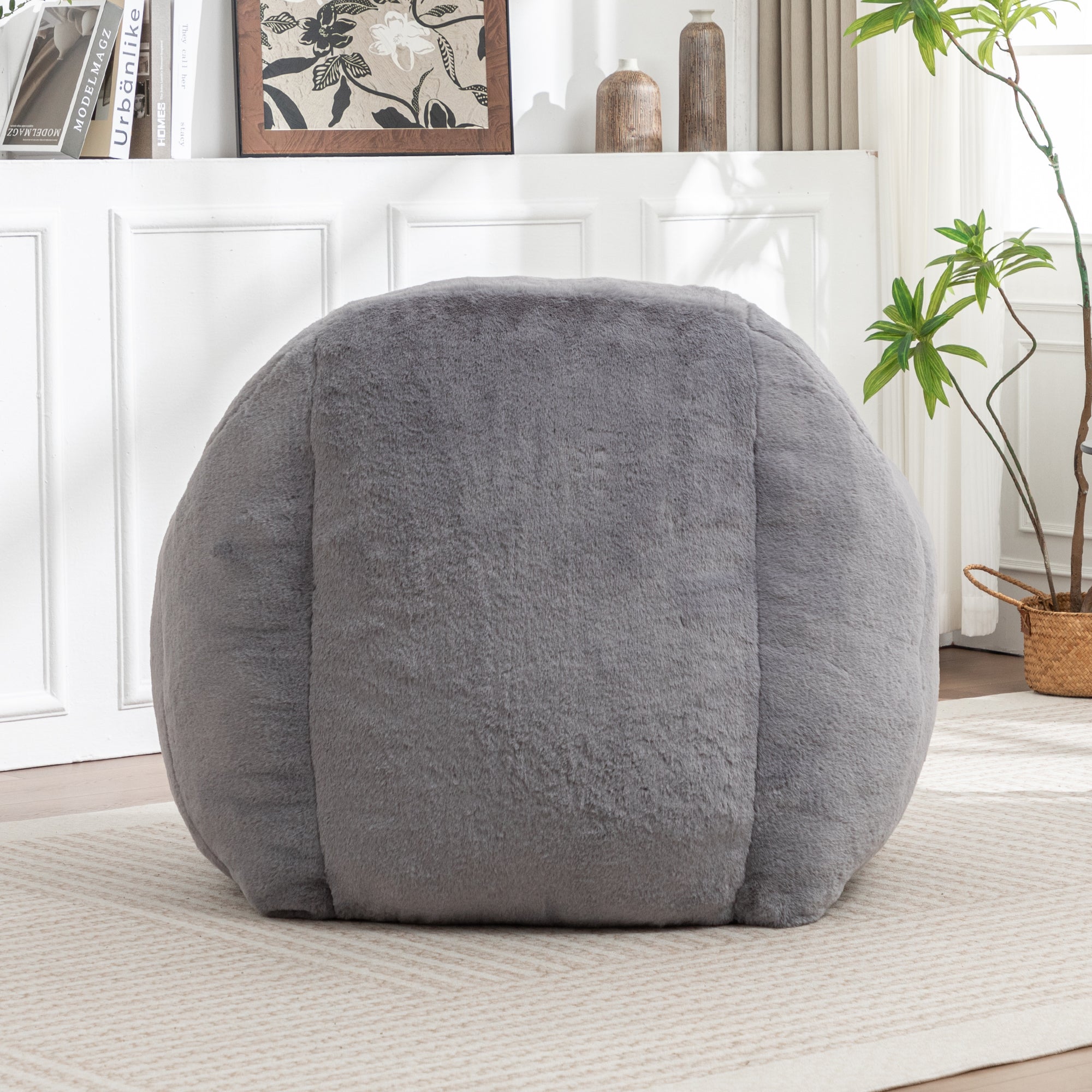 Comfy Faux Fur Bean Bag Chair with Back Support