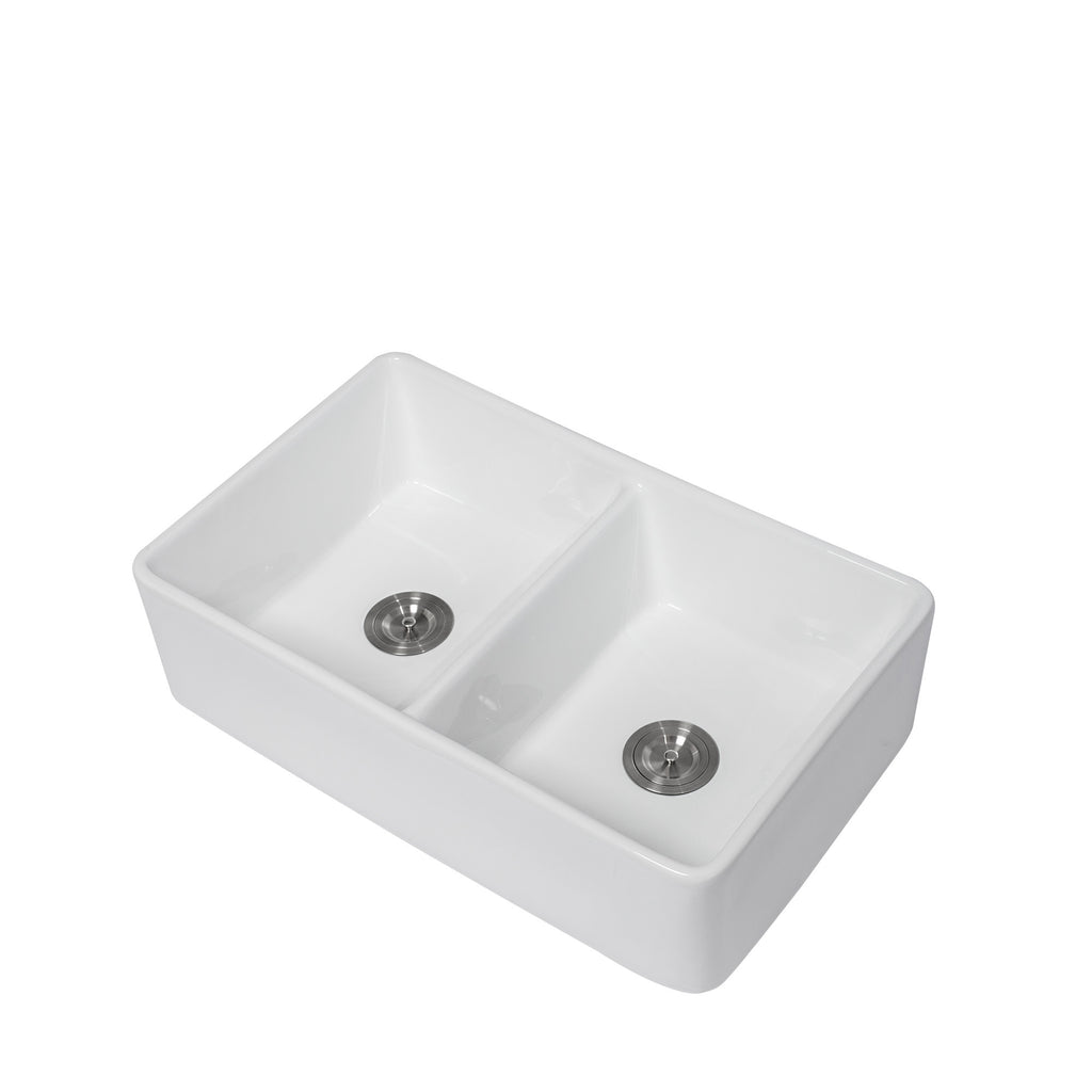 White Farmhouse Sink - Double Bowl Ceramic