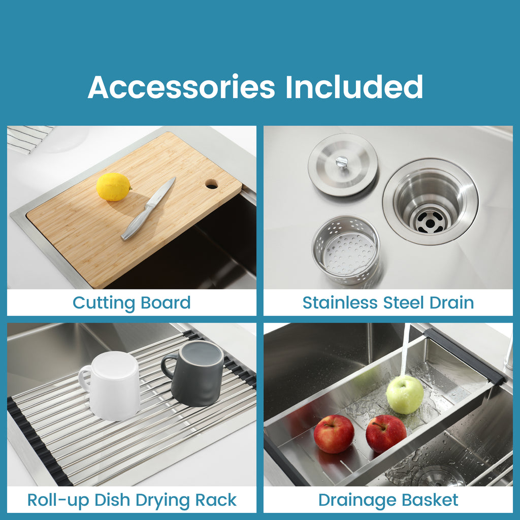 Stainless Steel Kitchen Sink, 33"x22" Single Bowl
