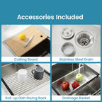 Stainless Steel Kitchen Sink, 33"x22" Single Bowl