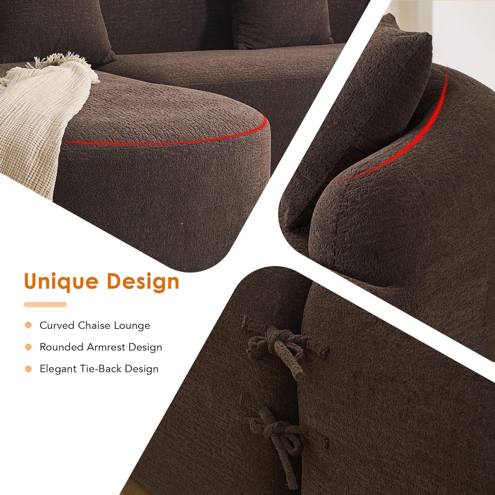 Compression Sponge L-Shape Sectional Sofa with Curved Chaise