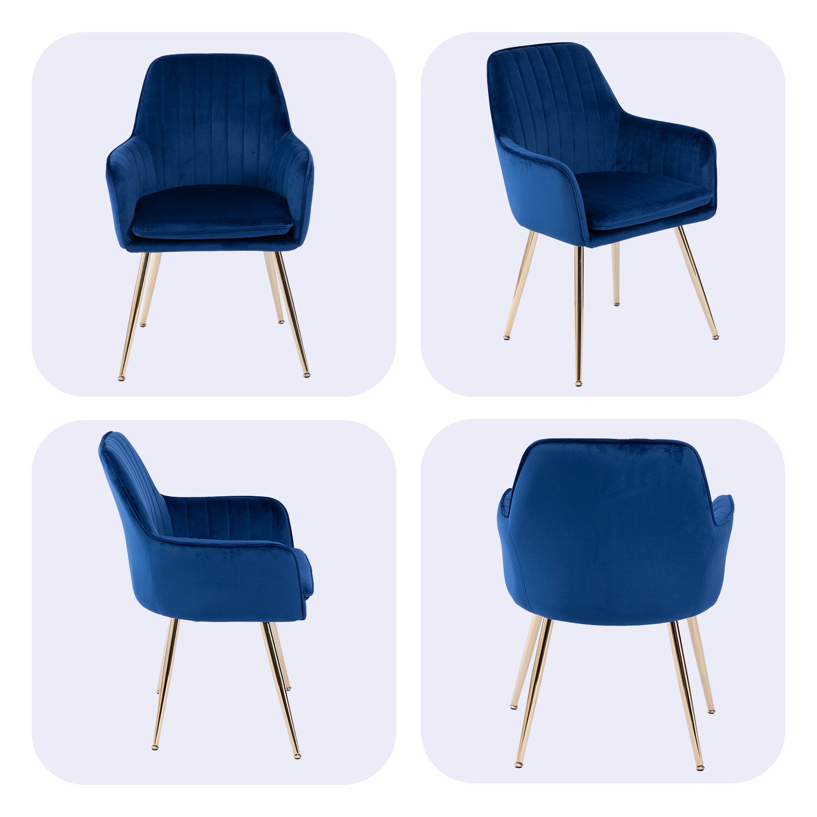 Velvet Dining Chair Set of 2 - Modern Mid-Back Accent Chairs
