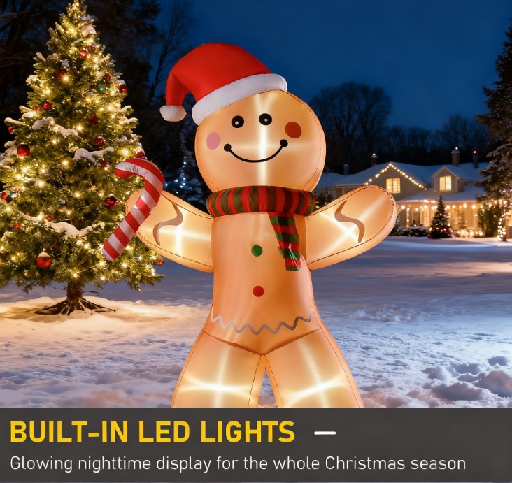 Outdoor Blow-Up Yard Decoration - Christmas Inflatable Gingerbread Man