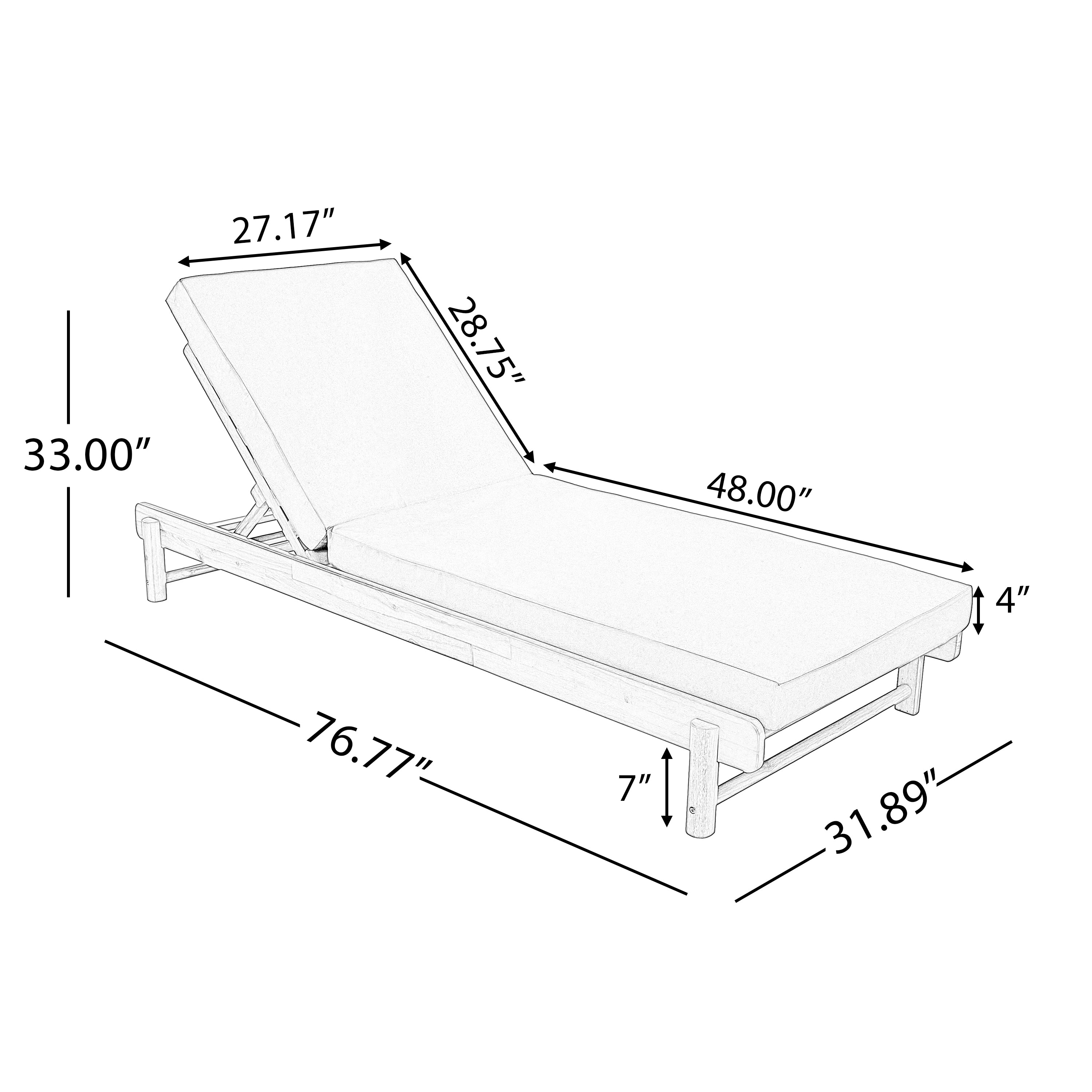 Light Teak Acacia Wood Chaise Lounge Set: 1 Frame + 1 Dark