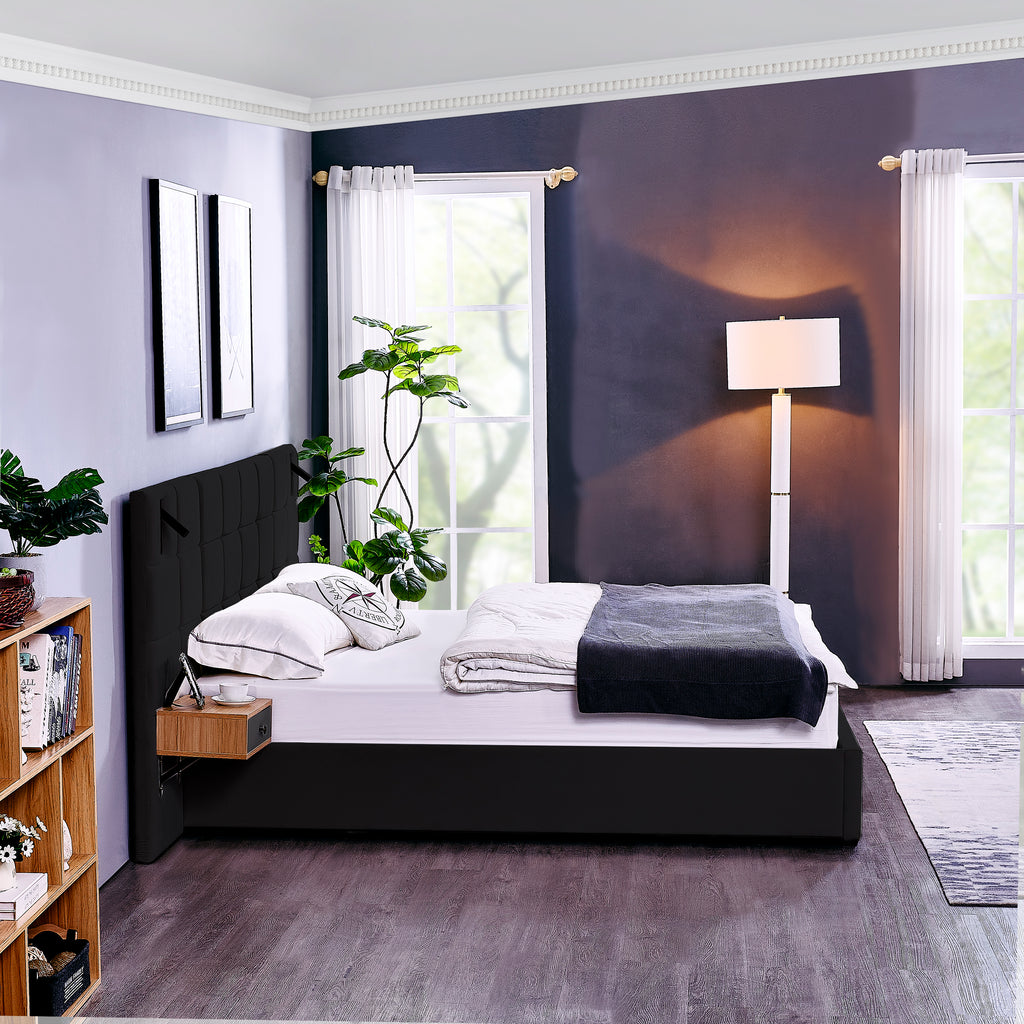 King Size Storage Velvet Upholstered Hydraulic Platform Bed
