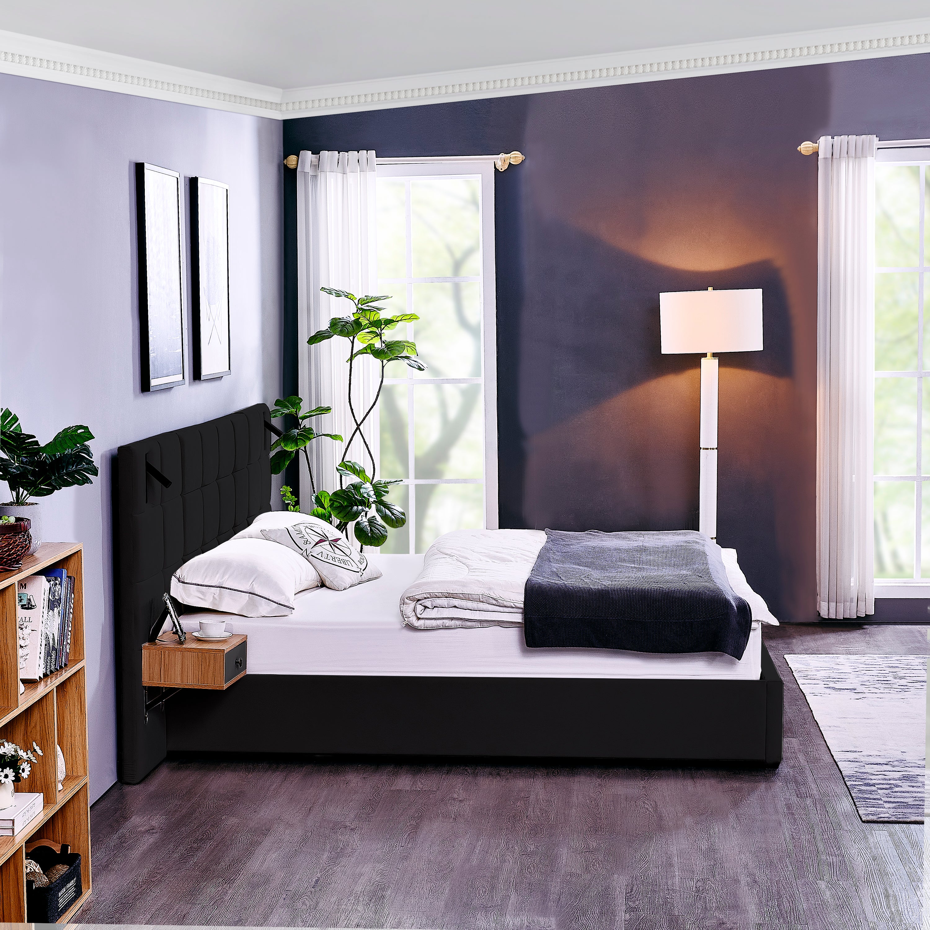 King Size Storage Velvet Upholstered Hydraulic Platform Bed