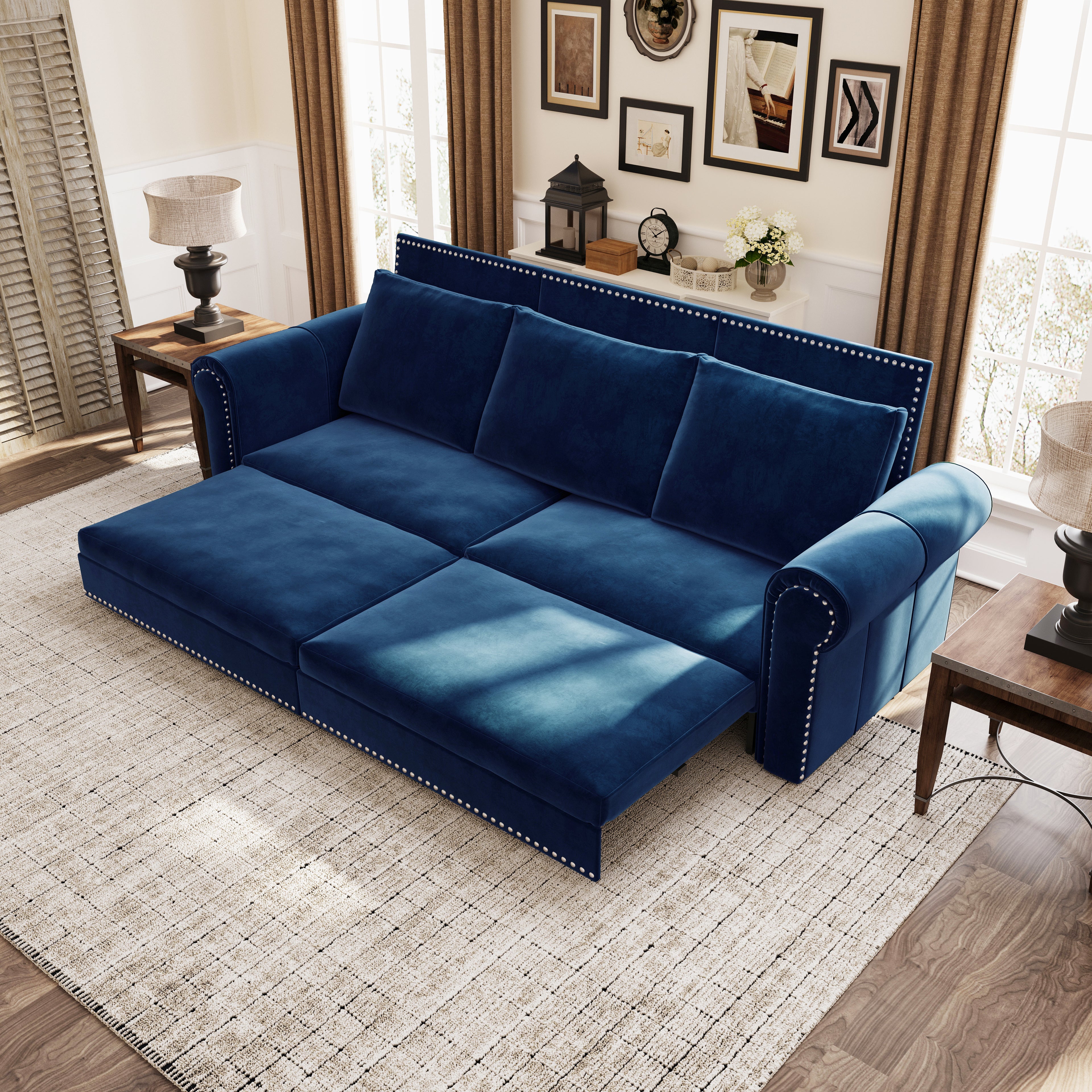Chesterfield Sofa: 93.7" King Pull Out Sofa Bed