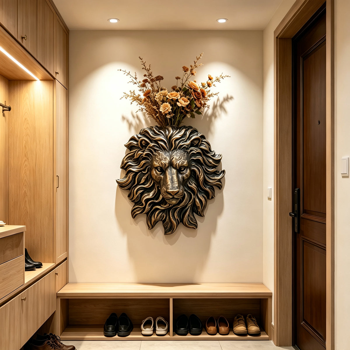 Antique Bronze Lion Head Wall Fountain Spout, 19'' Resin Vintage Lion Bust Wall Mount Water Feature Ornament, Weatherproof Lion Head Water Sprayer for Garden Patio Backyard Pool Wall Decor