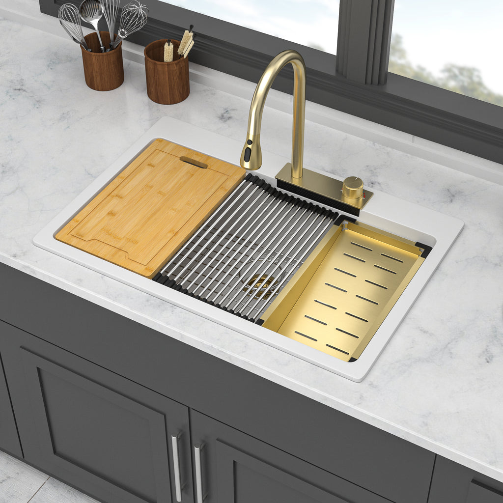 33" Drop In Waterfall Kitchen Sink