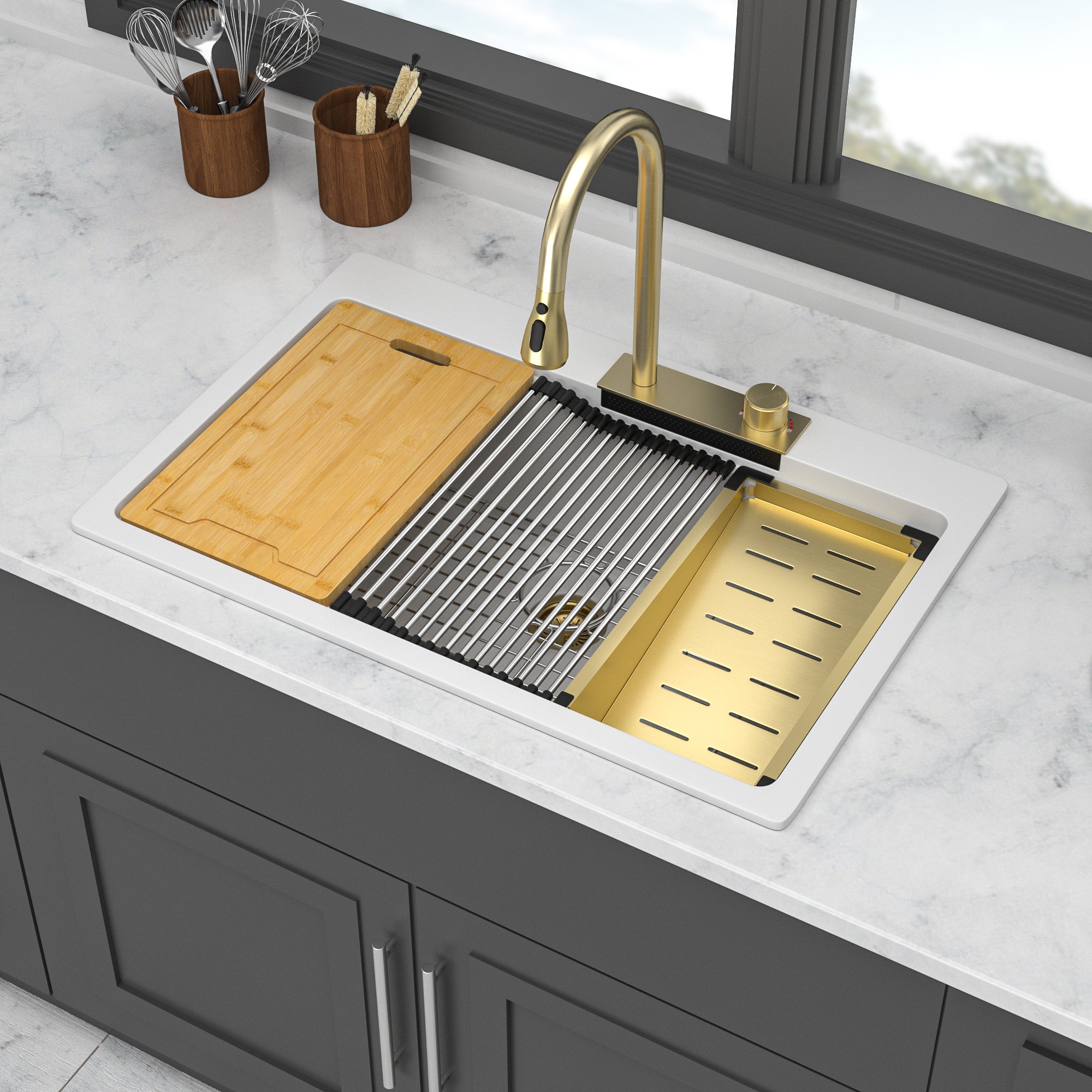 33" Drop In Waterfall Kitchen Sink