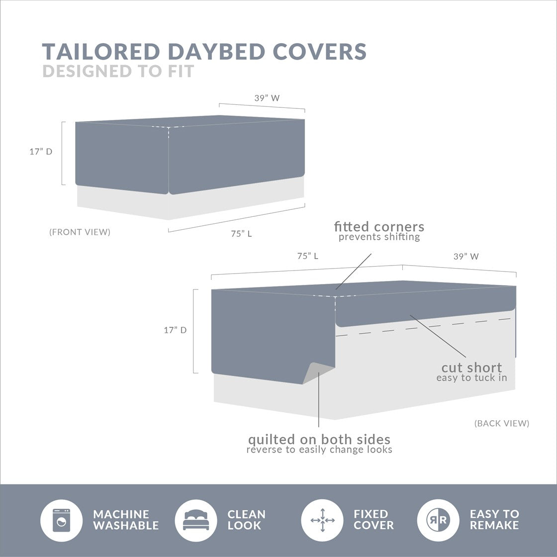 6 Piece Reversible Scalloped Edge Daybed Cover Set