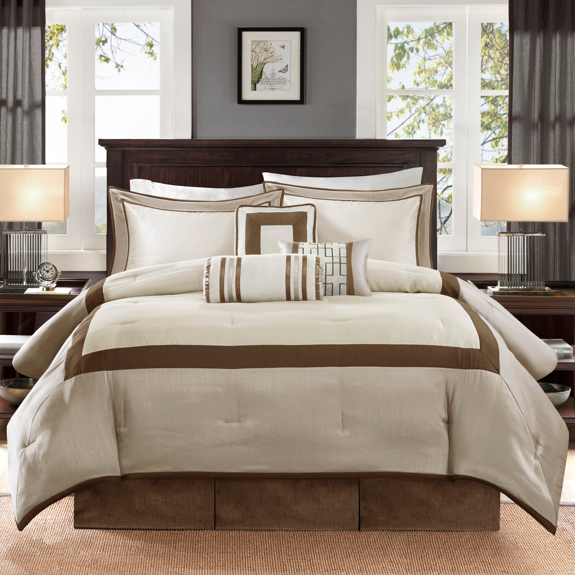 7 Piece Comforter Set Taupe/Brown Queen