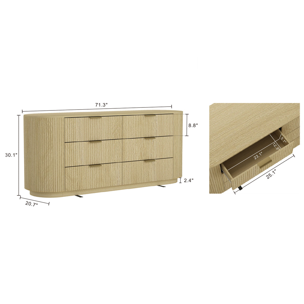 Olivia Modern 71.3" Double Dresser with 6 Drawers