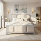 Queen Size Wooden Bed Frame with Upholstered Headboard