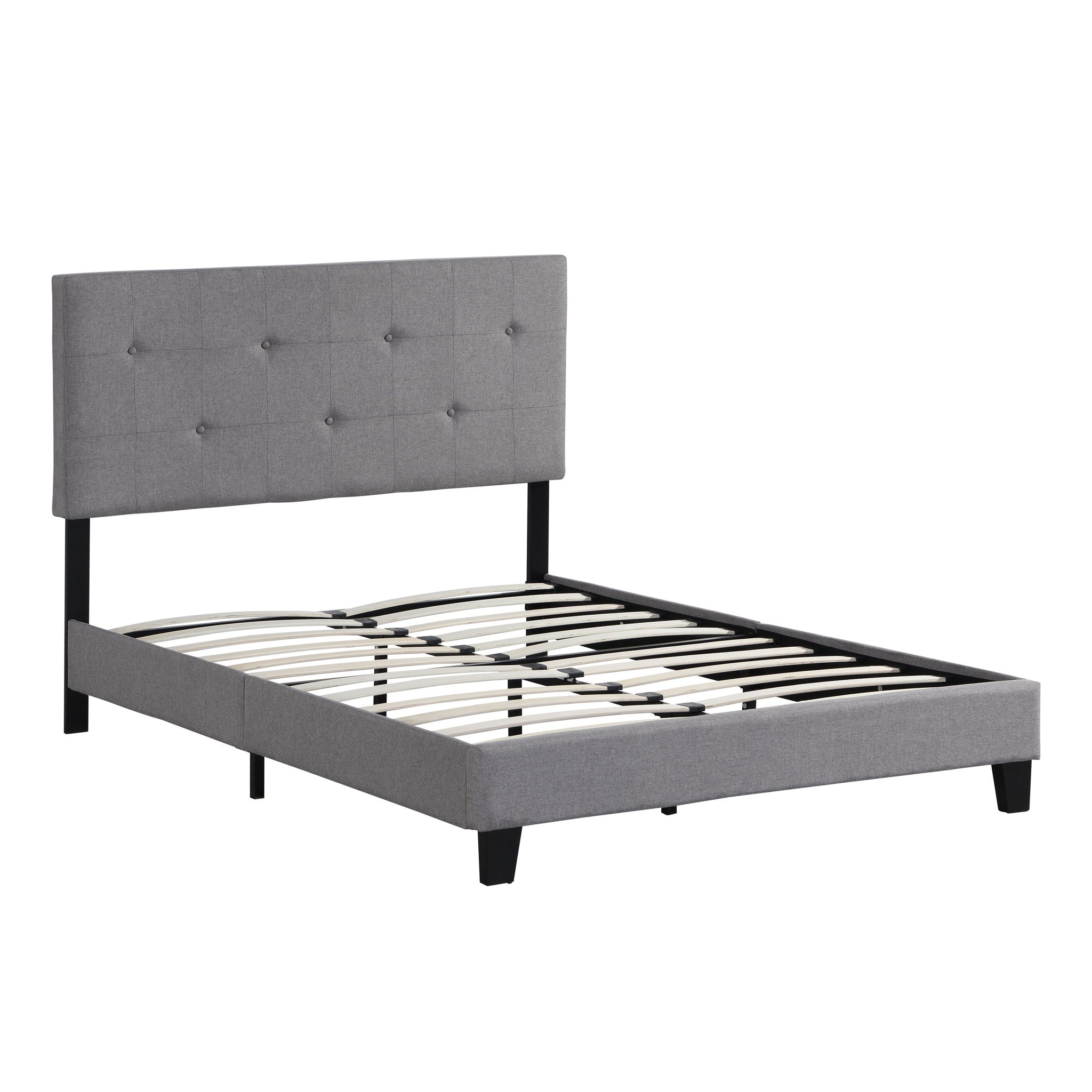 Queen Size Upholstered Platform Bed Frame With Button Tufted Linen Headboard