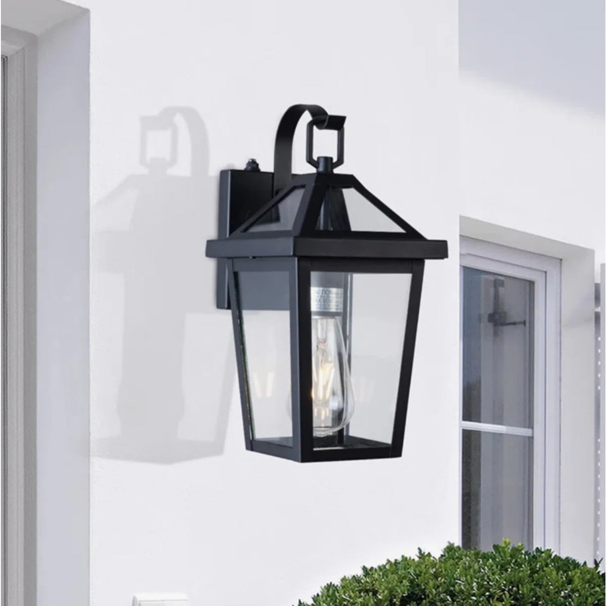 13-Inch Dusk to Dawn Outdoor Wall Light, Modern Black Metal and Glass