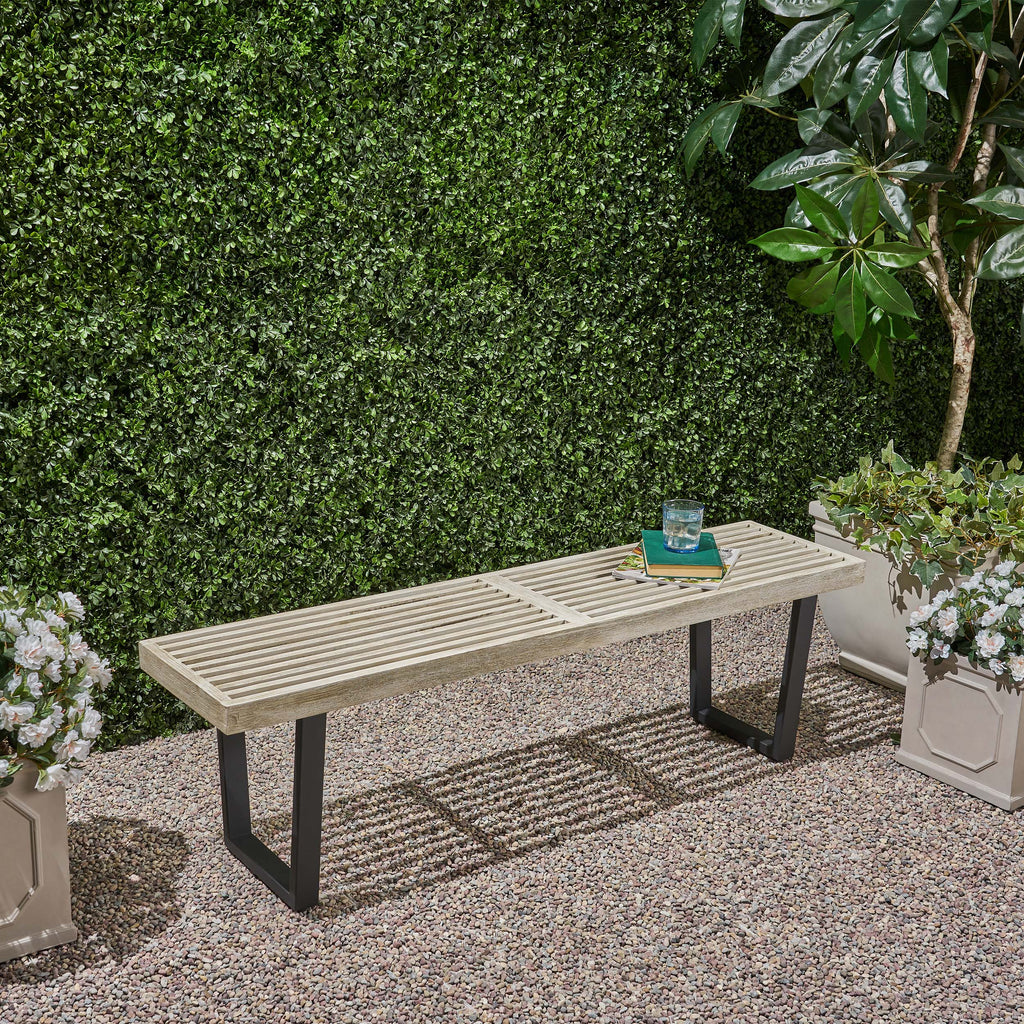 Metal/Solid Wood Outdoor Bench