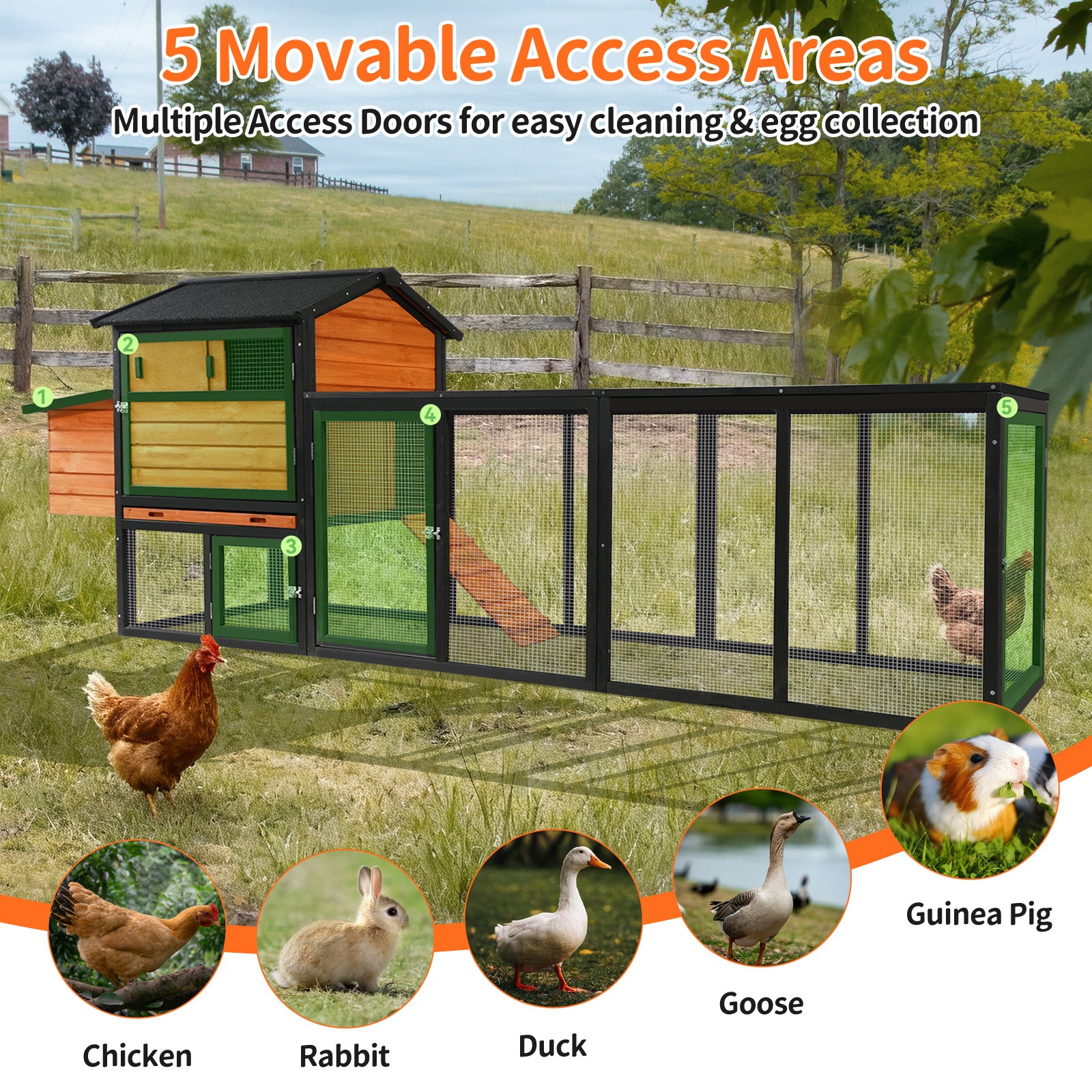 Large Wooden Chicken Coop with Run and Nesting Box