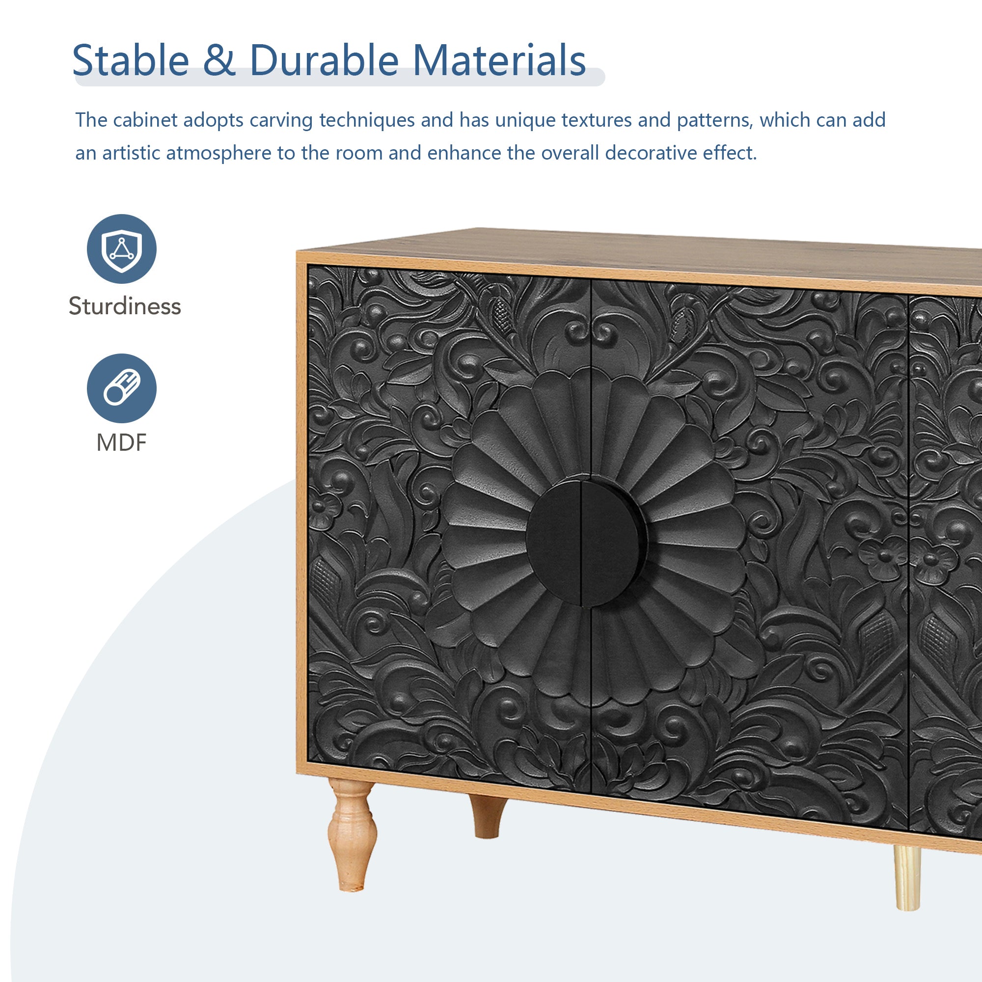 Black Carved Symmetrical Design TV Stand