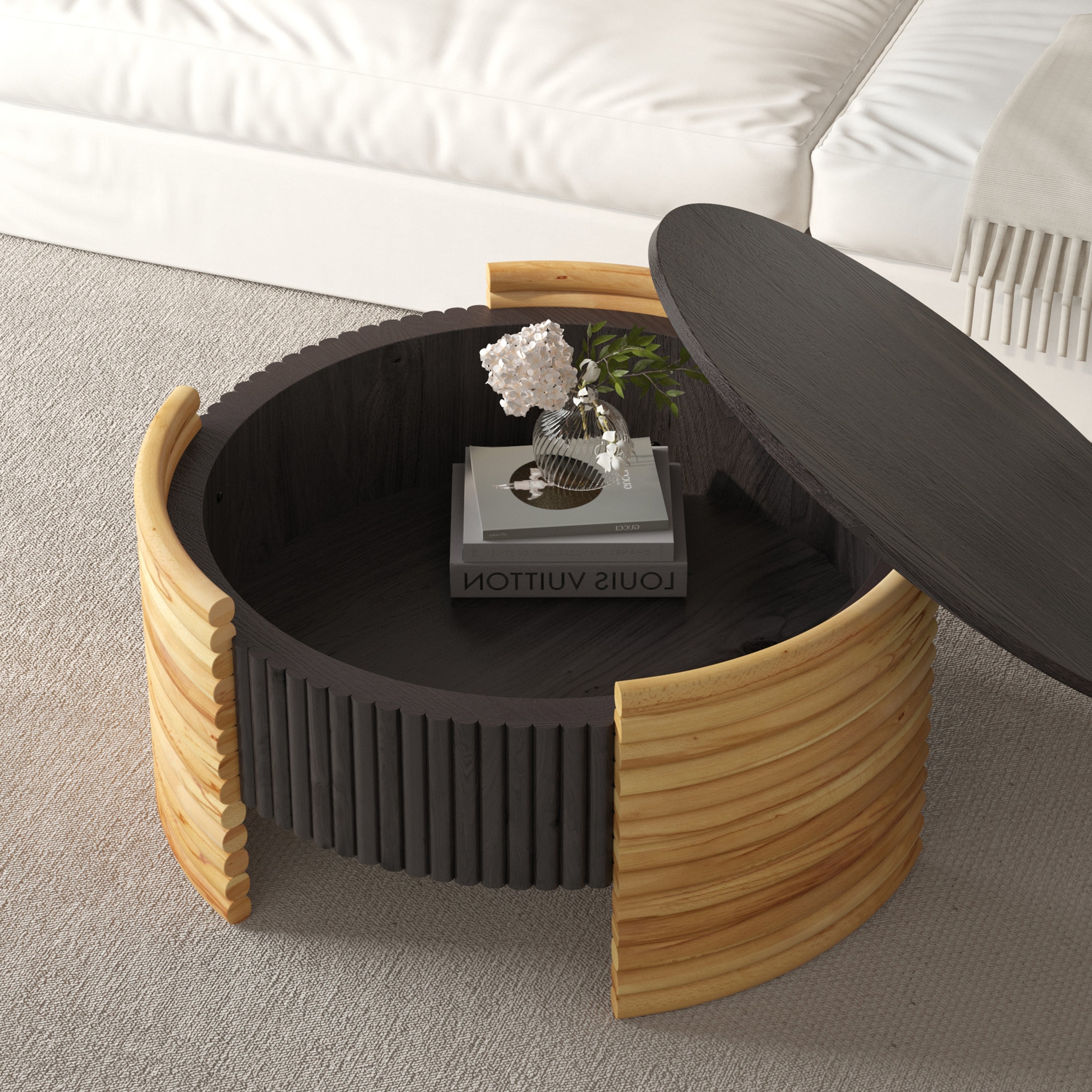Modern Colorblocked Striped Coffee Table with Flip Top Storage