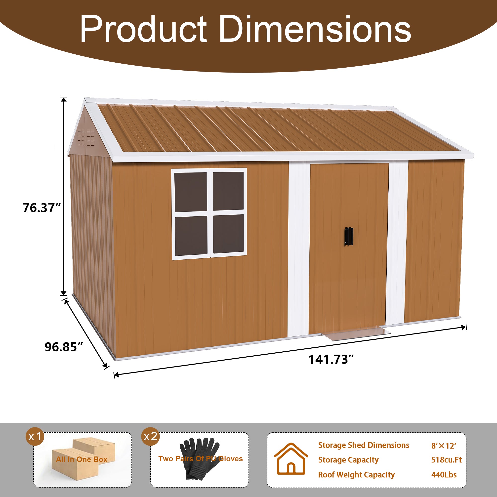 12x8 FT Heavy-Duty Metal Storage Shed