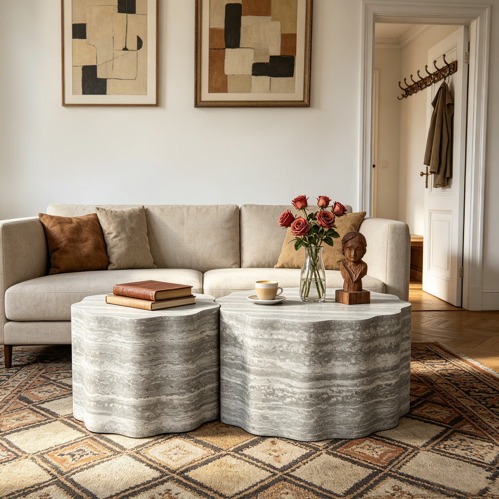 Set of 2 Round Coffee Tables for Living Room