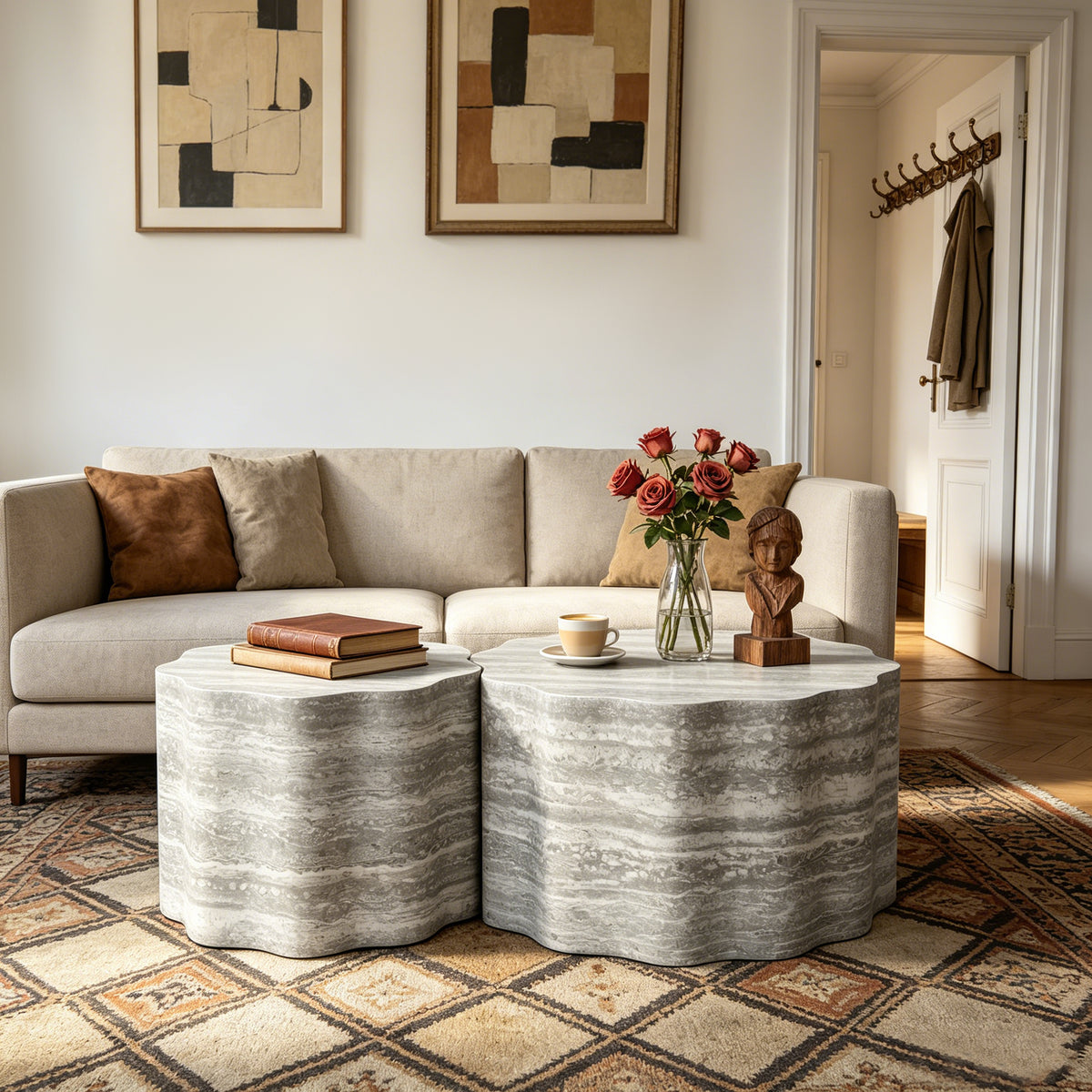 Set of 2 Round Coffee Tables for Living Room