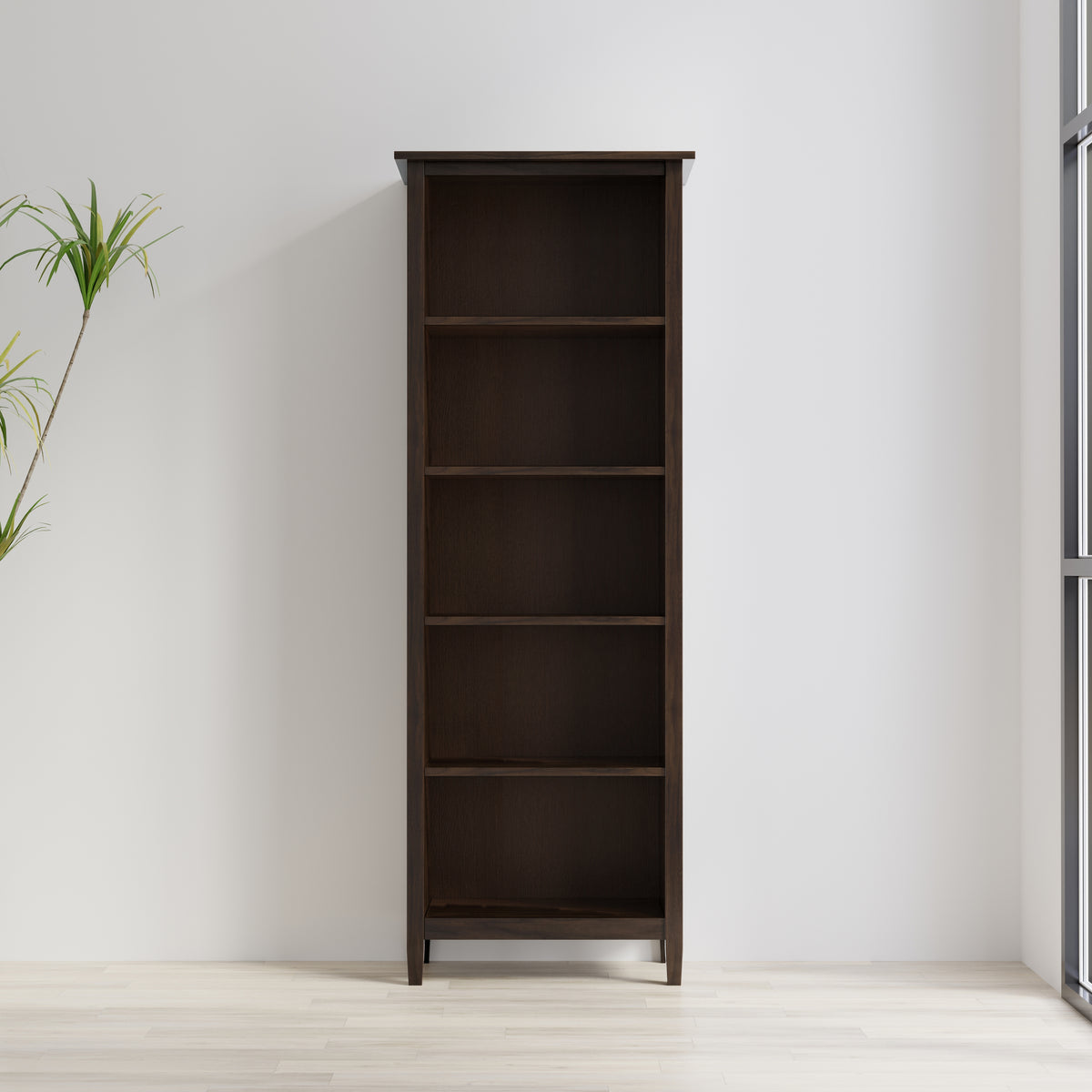 Warm Shaker 72 Inch Tall Solid Wood 5 Shelf Bookcase in Brunette