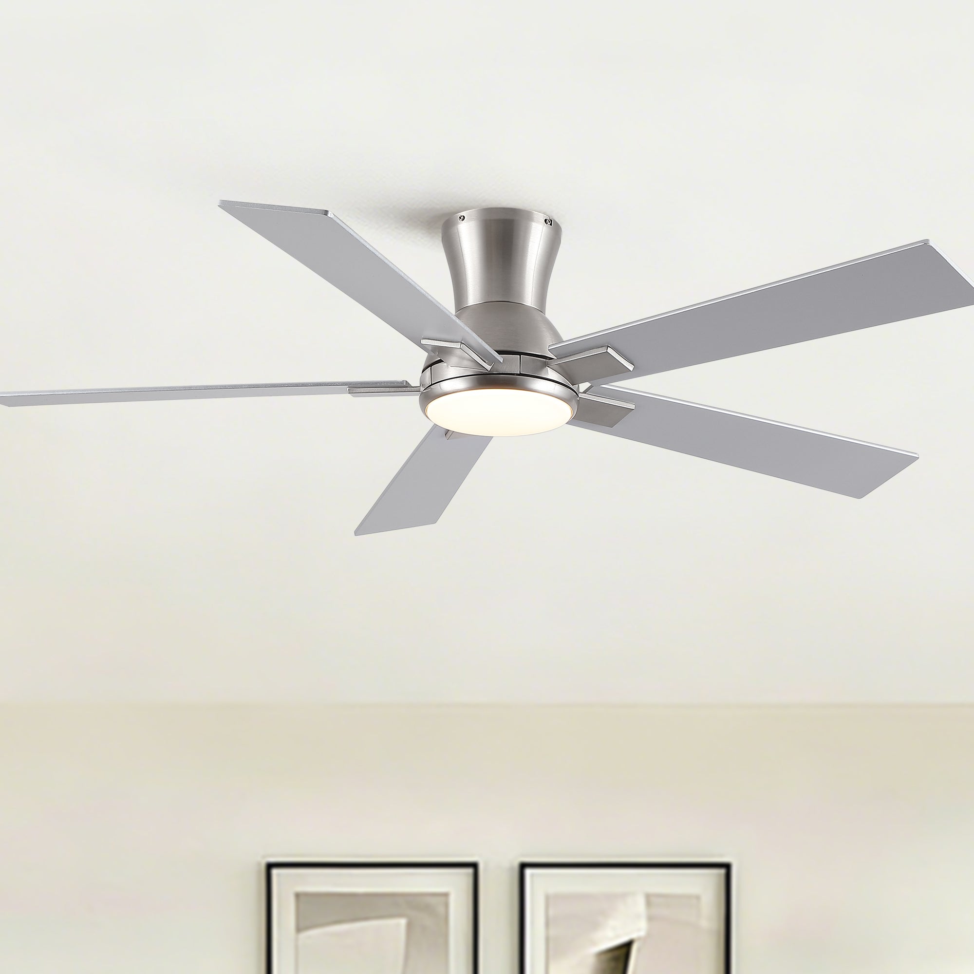 52" Modern Brushed Nickel Finish Reversible Quiet Motor Ceiling Fan