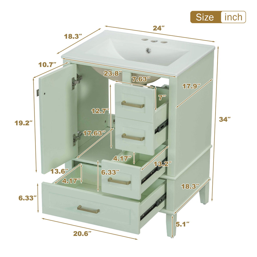 24.8" Bathroom Vanity with Ceramic Sink