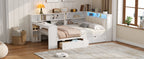 Wood Full Size Platform Bed with Storage Shelves and Charging Station