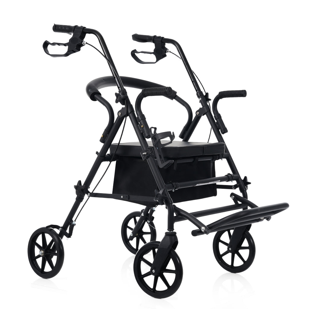 Rollator Walker with Seat for Seniors, 2-in-1 Combo, 8-Inch Wheels, Black