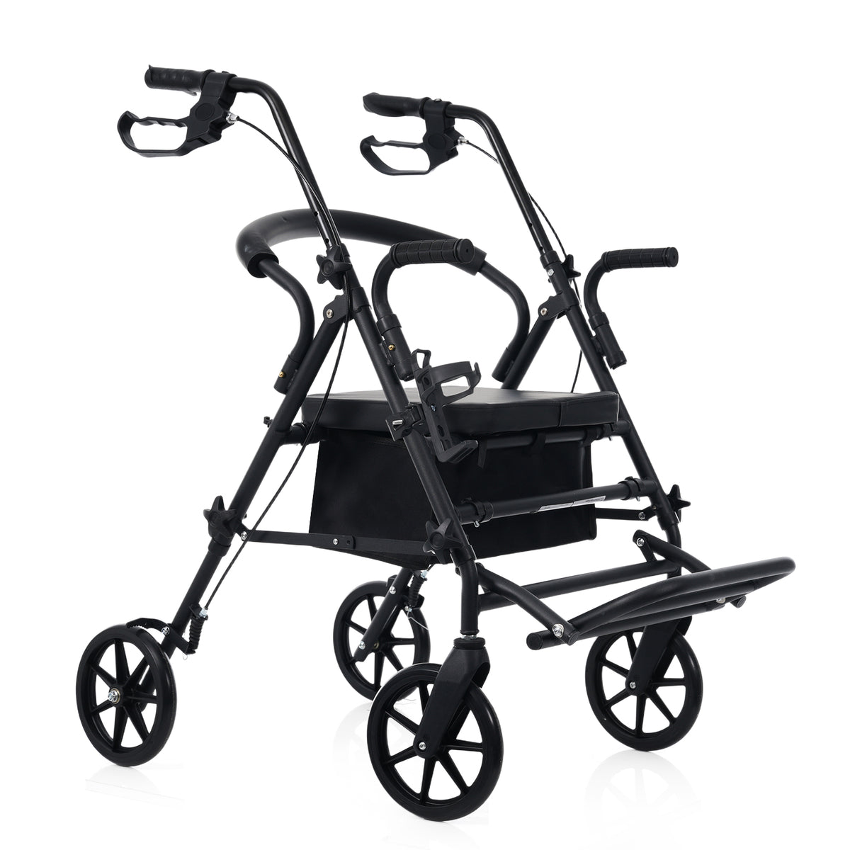 Rollator Walker with Seat for Seniors, 2-in-1 Combo, 8-Inch Wheels, Black