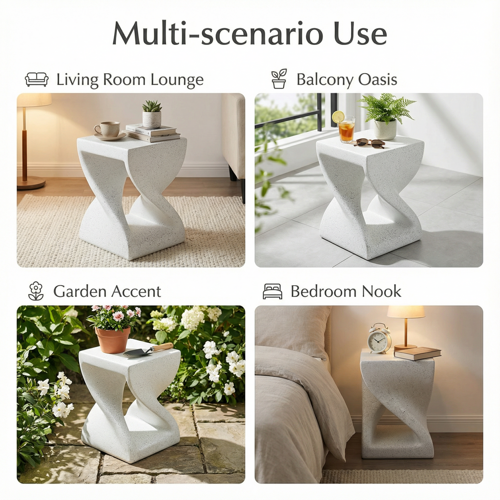 Modern Twisted-Base Terrazzo-Speckled MGO Side Table
