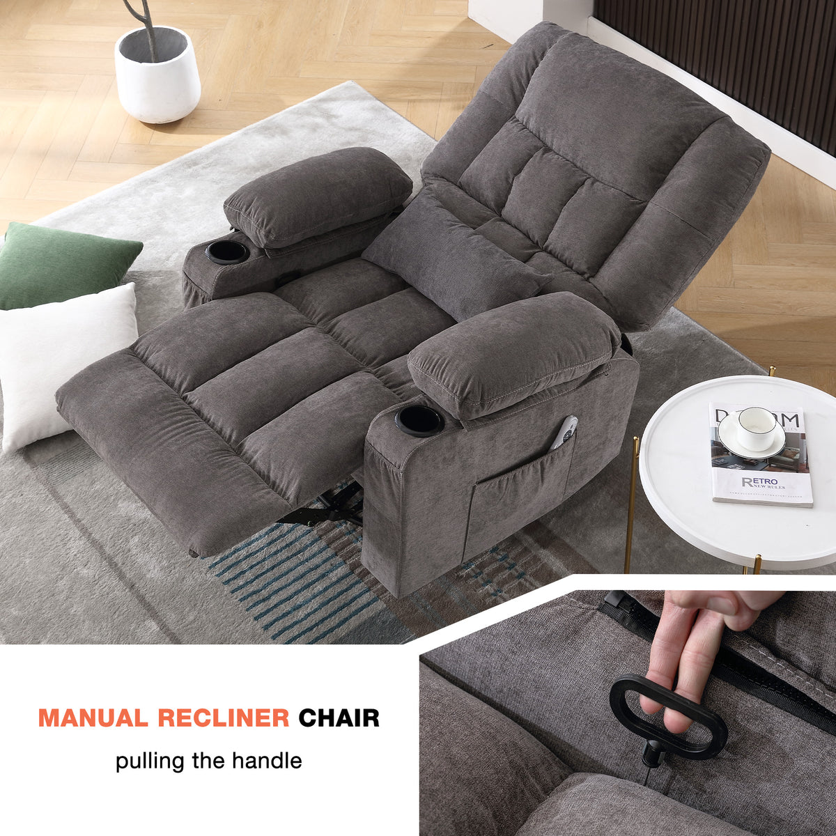 Massage Swivel Rocker Recliner Chair with Vibration Massage and Heat Ergonomic Lounge Chair for Living Room with Rocking Function and Side Pocket, 2 Cup Holders, USB Charge Port