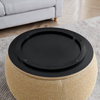 Round Storage Ottoman, Woven Rattan Fabric