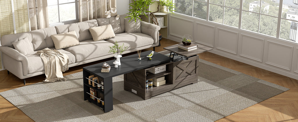 U-Can Farmhouse Lift Top Coffee Table With Barn Doors